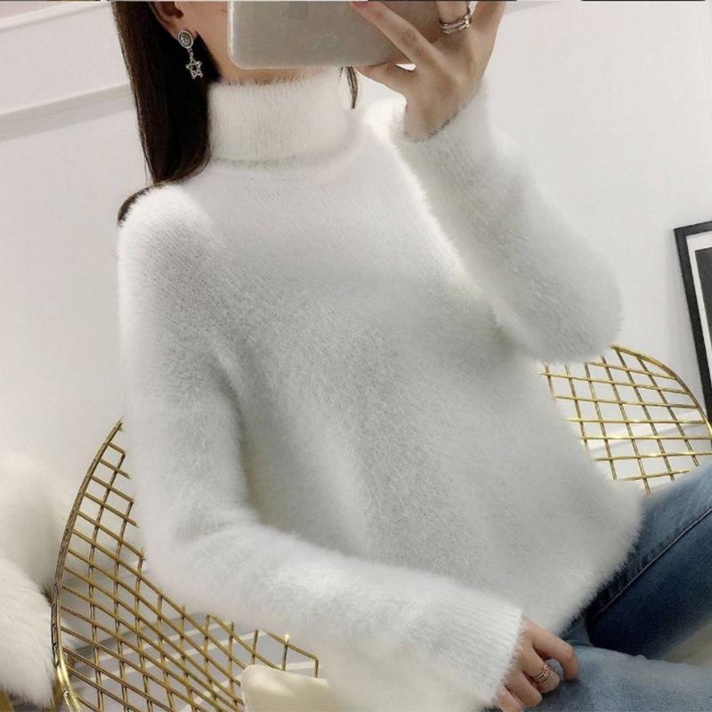 Pofulove furry comfortable mink velvet Korean version of the pullover top turtleneck sweater women