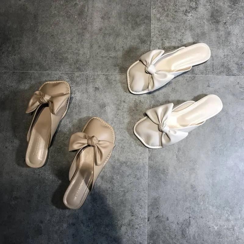 Women's Fashion Slippers Bowknot Design Slippers Lightweight Casual Flat Shoes Soft Soled Shoes