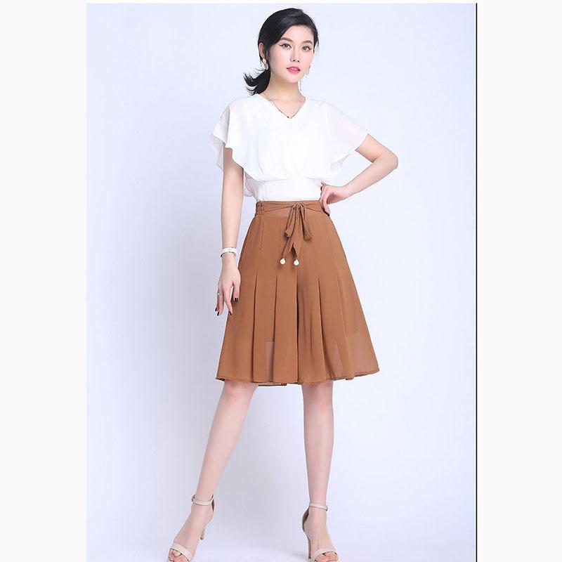 Summer Thin Chiffon Culottes Five-point Half Skirt Women's Slim Large Size High Waist Solid Color Mesh Office Short Skirt Pants