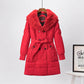 Real Rex Rabbit Fur Collar Hooded Mid-length Down Jacket Women Fashion Slim Belt White Duck Down Winter Jacket