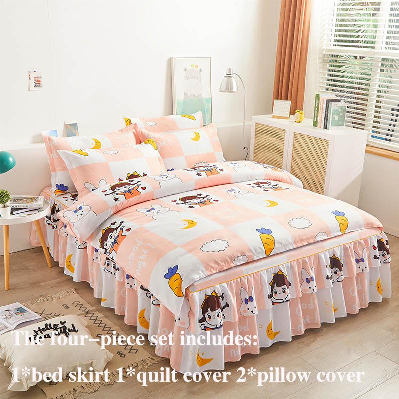 Four-piece Bed Skirt Korean Four-piece Bedding Skin-friendly Sanding Bed Linen Quilt Cover Bilateral Bed Skirt