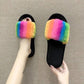 Fashion Slippers for Women Rainbow Fur Winter Slipper Luxury Designer Plus Size Cotton Slides Plat Non Slip Ladies Slipper