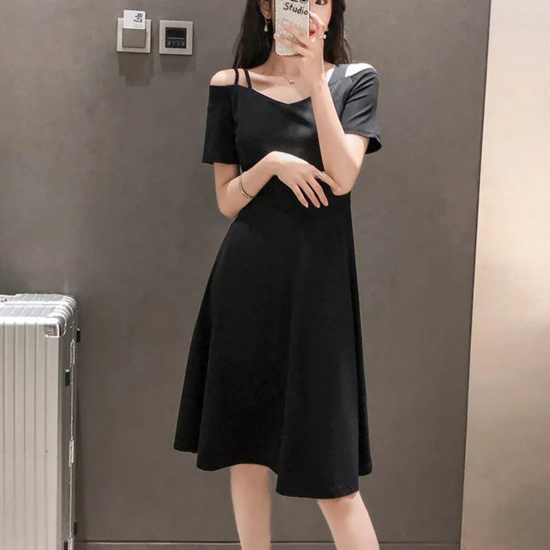 Sling Dress Women's V-neck Strapless Slim Slimming Waist Hepburn Style Black Dress Women's Strapless Elegant Black Dress