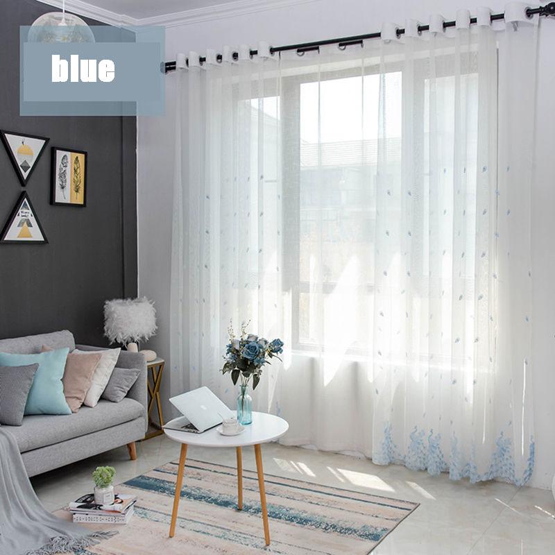 1/2pcs  Peacock Embroidered Sheer Tulle Curtains for Living Room Girls Jacquard Pastoral Window Curtain for Bedroom Curtains