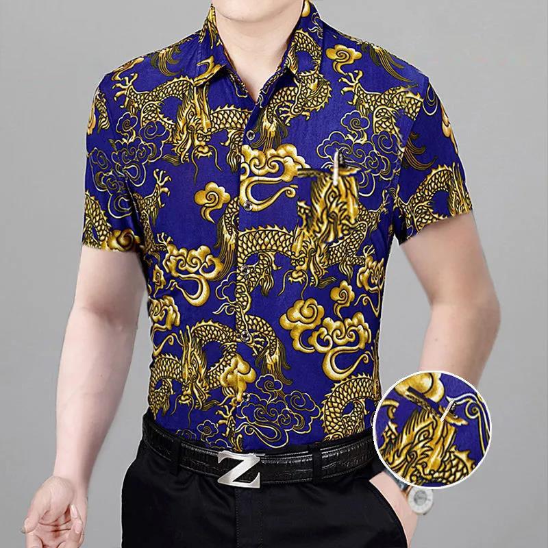 Summer Men's Short-sleeved Floral Shirt Young and Middle-aged Loose Large Size Casual Wear Dad Shirt