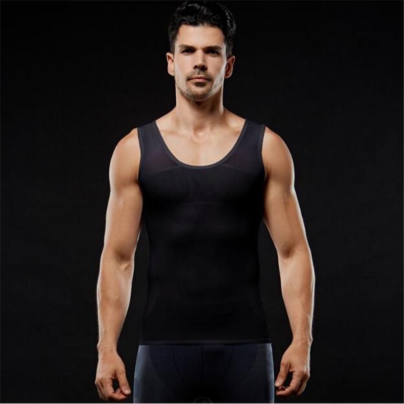 Men Tank Vest Casual High Elastic Breathable Top Simple T-shirt Vest Body Slimming Tummy Shaper